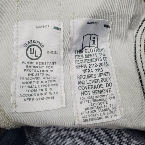 Wrangler FR Flame Resistant Men Original Fit Blue Denim Jeans Size 38 x 34 - Picture 8 of 9